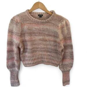 Wild Fable Womens Jr Size M Peach White Fuzzy Strip Pullover Short Knit Sweater